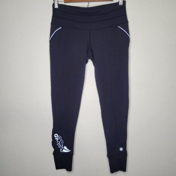 Athleta Relay Tights Leggings Black With Reflective Floral Detail, Size S - Picture 2 of 11